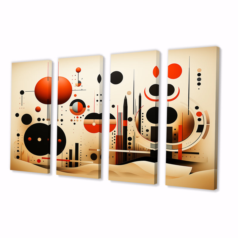 Echoing Ellipse Geometric Frequence III - Ensemble de 4 décorations murales géométriques abstraites, H 28 po x l 48 po