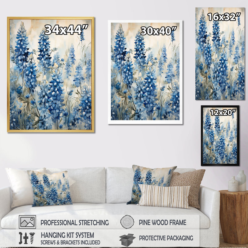 Blue Bonnets Tranquility II, reproduction d'art sur toile, Noir, H 32 po x l 16 po x P 1 po
