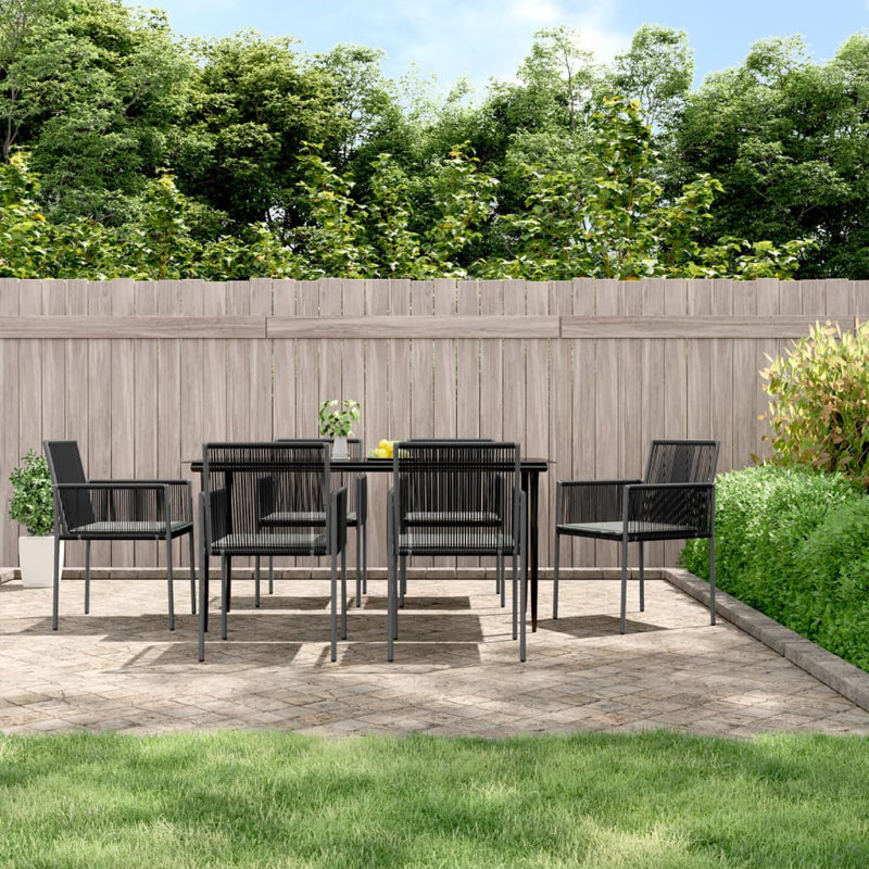 Ensemble repas de patio 7 pièces avec coussins en poly rotin et acier, H 29,1 po x L 63 po x l 31,5 po