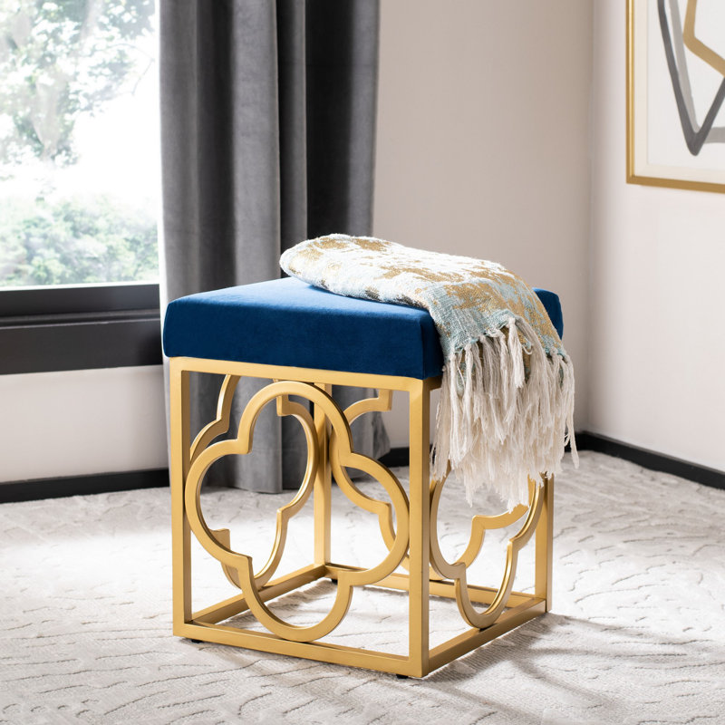 Rainn Velvet Ottoman, Navy