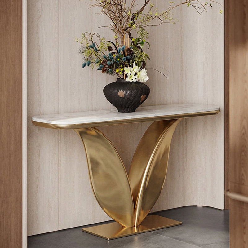 Marble Top Console Table, H 33,5 po x l 47,2 po x P 13,8 po