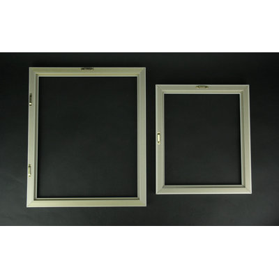 White beveled gallery wall 5-piece plastic wood look photo frame set — (1) 19 x 16, (2) 15 x 13, (2) 12 x 10 in