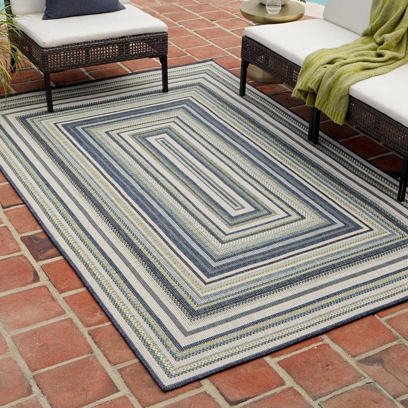 Tapis intérieur / extérieur bleu / gris / vert Tavion, Rectangle 3 pi 3 po x 5 pi 3 po