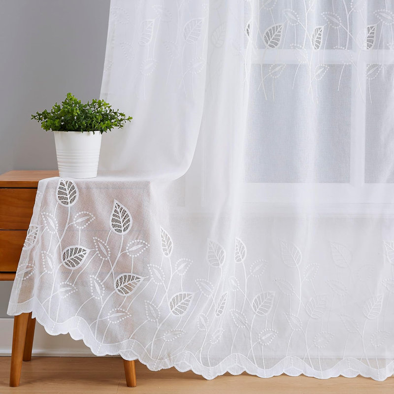 Hemlata Polyester Blend Semi Sheer Curtain Pair, 54" W x 84" L, White