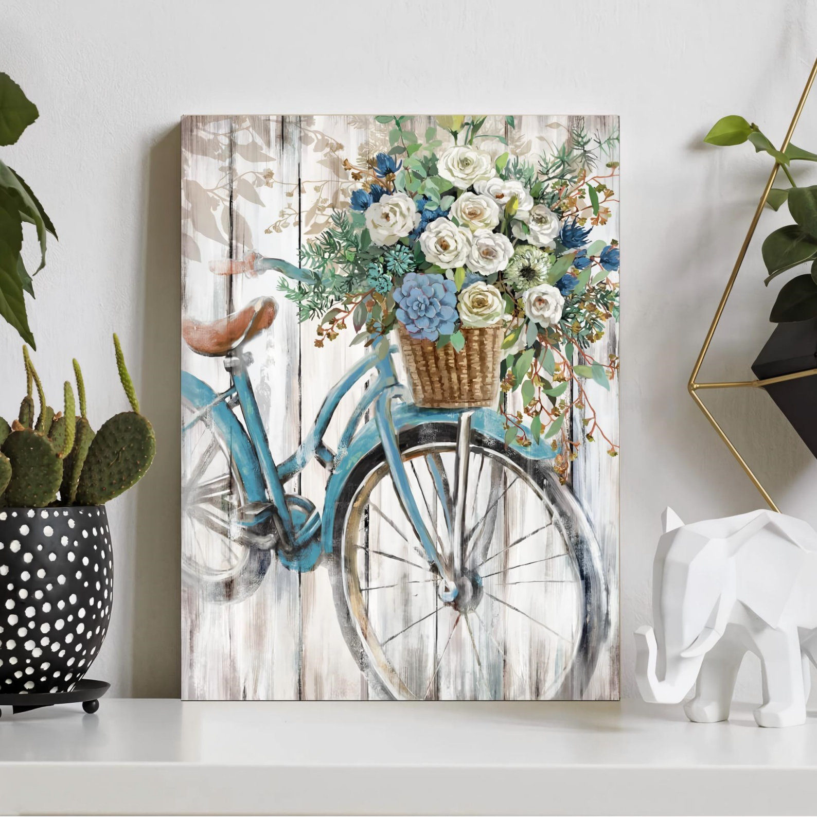 George Oliver Flower & Blue Retro Bike Unframed Canvas Wall Art 24" X ...