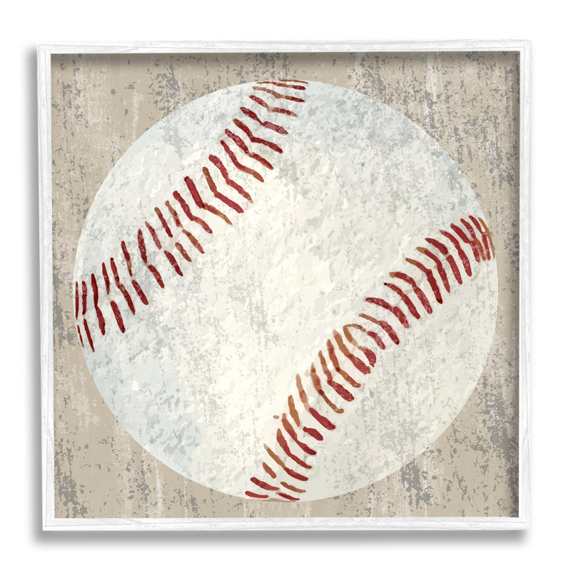«Ba-904», impression de baseball rustique encadrée sur bois par Kim Allen, Giclée encadrée blanc bord de mer