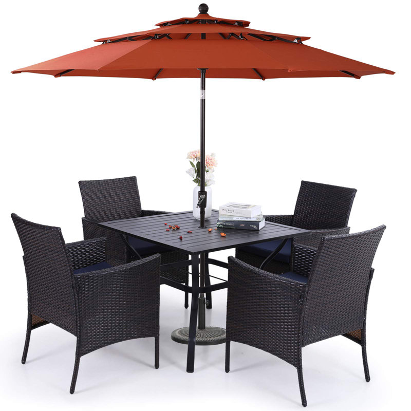 Ensemble de salle à manger pour 4 personnes 37 "avec coussins et parasol Leonard Square