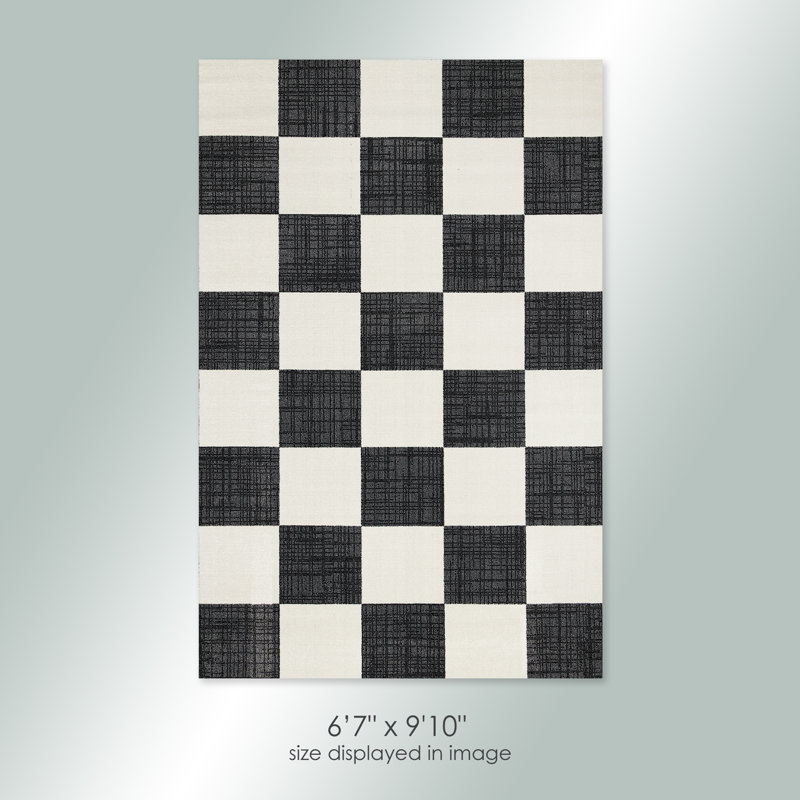 Wum Collection Black/White Checkerboard Area Rug, Rectangle 6'7" x 9'10", Black/White