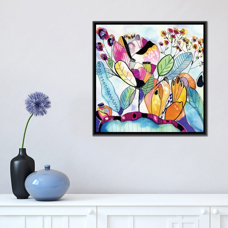 «Surréel jardin», reproduction sur toile, Toile avec cadre noir, Pas de tapis, H 18 po x l 18 po x P 1,5 po