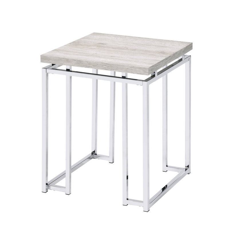 Table de bout carrée avec plateau en chêne naturel et base en métal