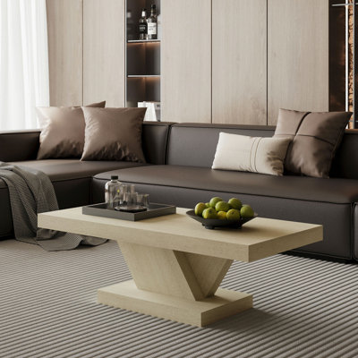 Table basse moderne de 47 po à pieds croisés, conception robuste en forme de X, placage en bois massif, grande table centrale de salon avec amplement d'espace de rangement, chêne délavé