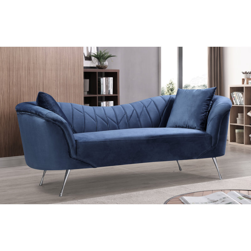 Velvet Flared Arm Sofa, Dark Blue Velvet, 34.2”H x 81.9”W x 31.5”D