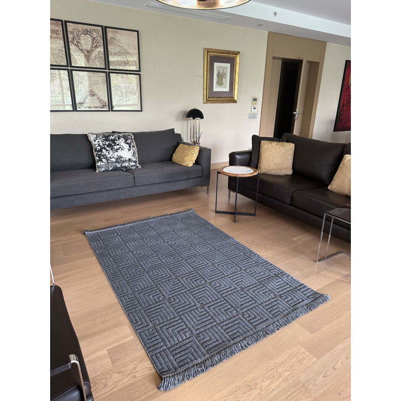 Tapis gris en polypropylène à motif géométrique Sierra, Tapis de couloir 4 pi x 9 pi 11 po