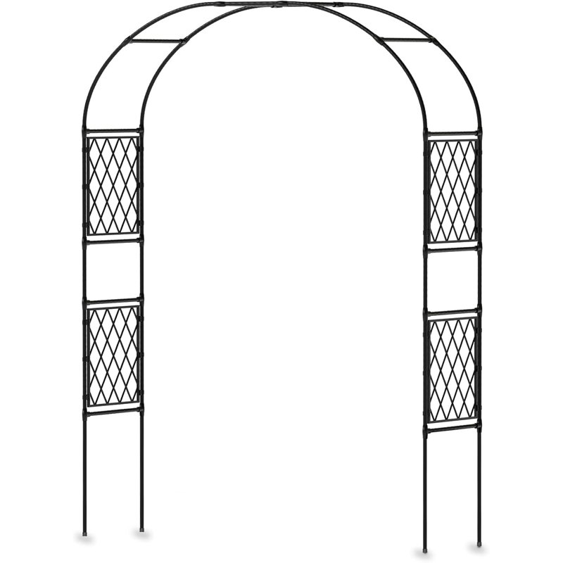 86.6x59in Weather-Resistant Metal Garden Arbour Arch Trellis, Black Iron Frame for Climbing Plants Outdoor Wedding Backdrop