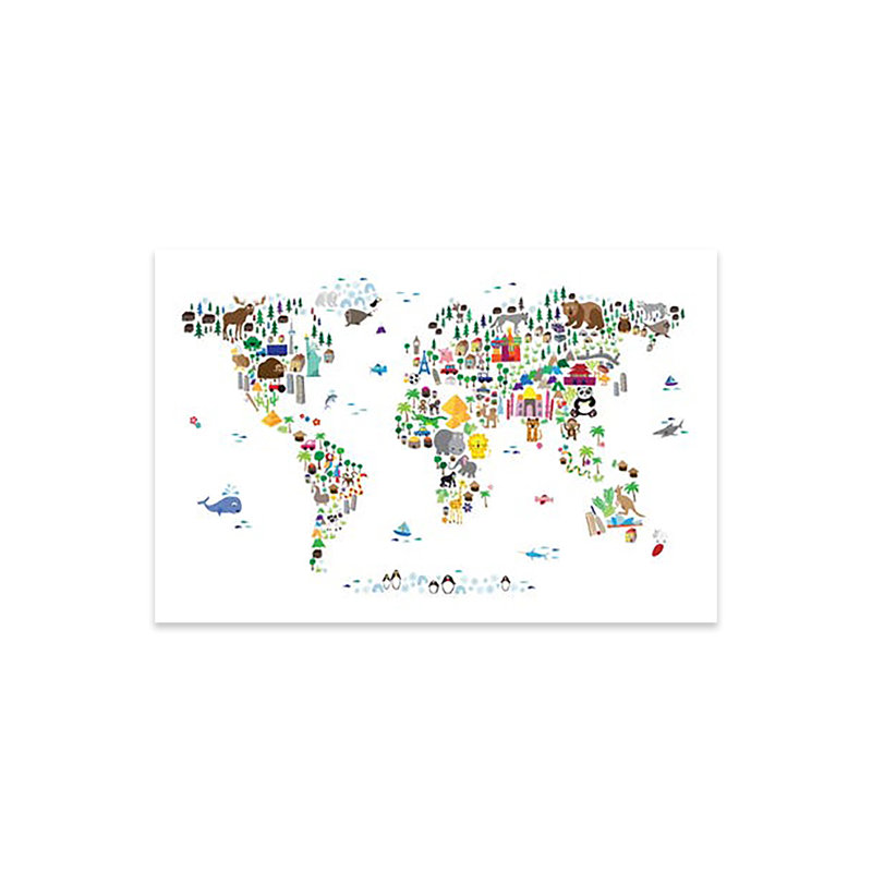 «Animal Map of the World» par Michael Tompsett, impression sans cadre, H 16 po x l 24 po x P 0,25 po