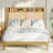 Queen Bed Frame with Natural Rattan Headboard, Bohemian Bed Frame with LED Lights & Charging Station, 2 Tier Storage Headboard, Under Bed Storage, No Box Spring Needed-562551910