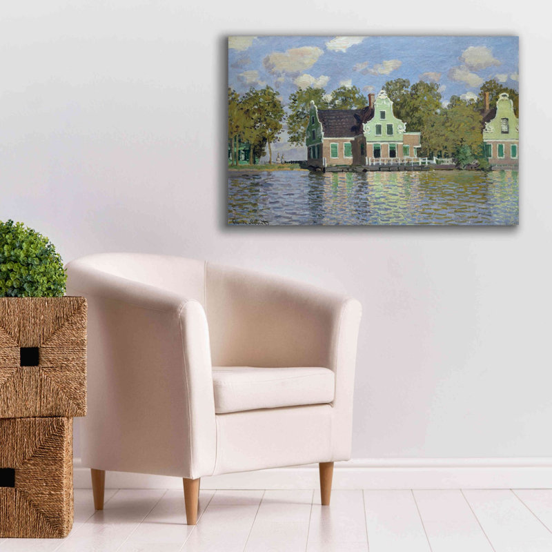 «Maisons près de la berge de la rivière Zaan» par Claude Monet, estampe numérique sur toile, H 26 po x l 40 po x P 1,5 po