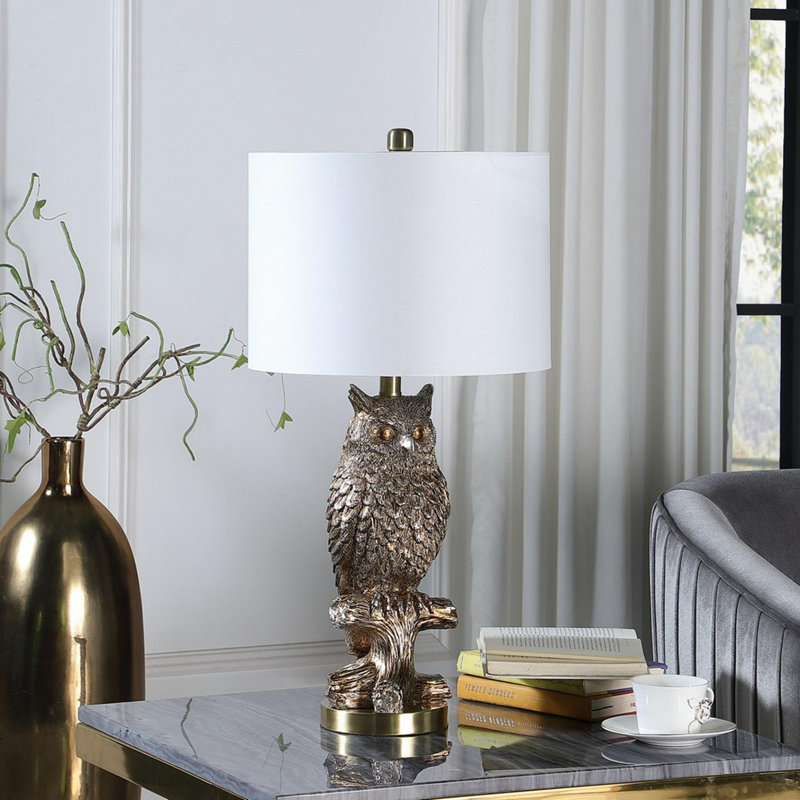 Silver Owl on Branch Table Lamp
