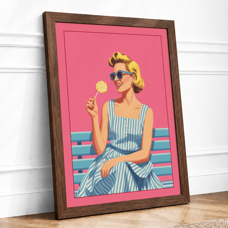 Woman with Lollipop Retro - Framed Print, Walnut, A1 - 84.1 x 59.4 cm