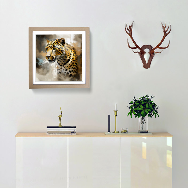Leopard Gestural Art No.3 - Framed Print, Oak