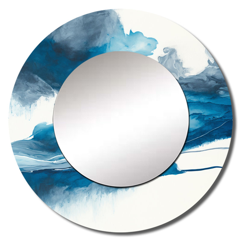 Brosky à travers les nuages bleus saphir V - miroir mural décoratif à encre liquide, miroir rond bleu, impression d'art en métal