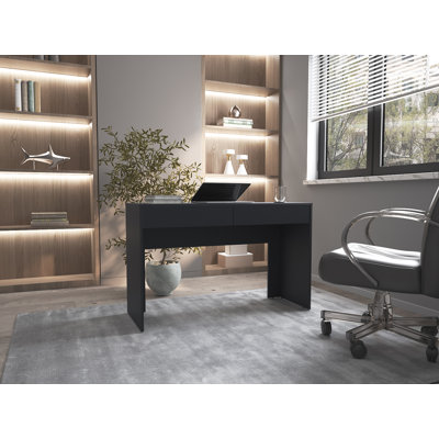 Bureau Arkansas avec tiroirs et surface spacieuse, finition foncée, design moderne et compact pour le bureau ou le bureau, wengé noir