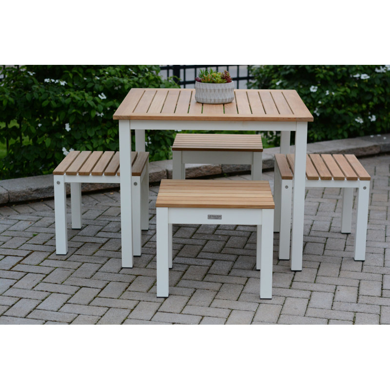 SoHo 36" Square Teak Aluminum Outdoor Dining Table, White