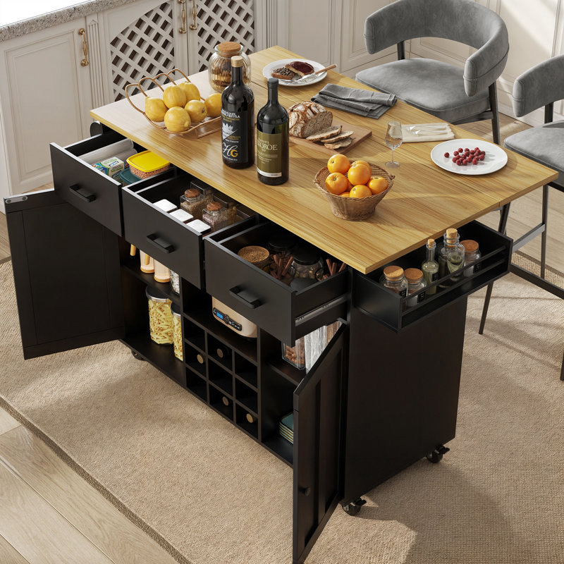 Wood Kitchen Island, Black