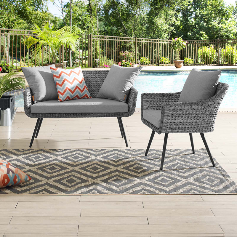 Modway Endeavor 2 Piece Outdoor Patio Wicker Rattan Sectional Sofa Set