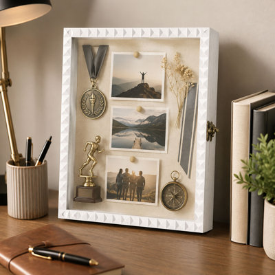 Cadre de boîte-cadre en forme de losange 11 po x 14 po, étui à souvenirs en bois avec porte en verre et support en lin