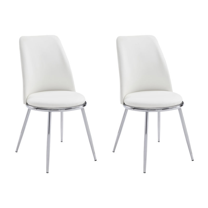 Chaises d'appoint blanches et chromées à dossier serré