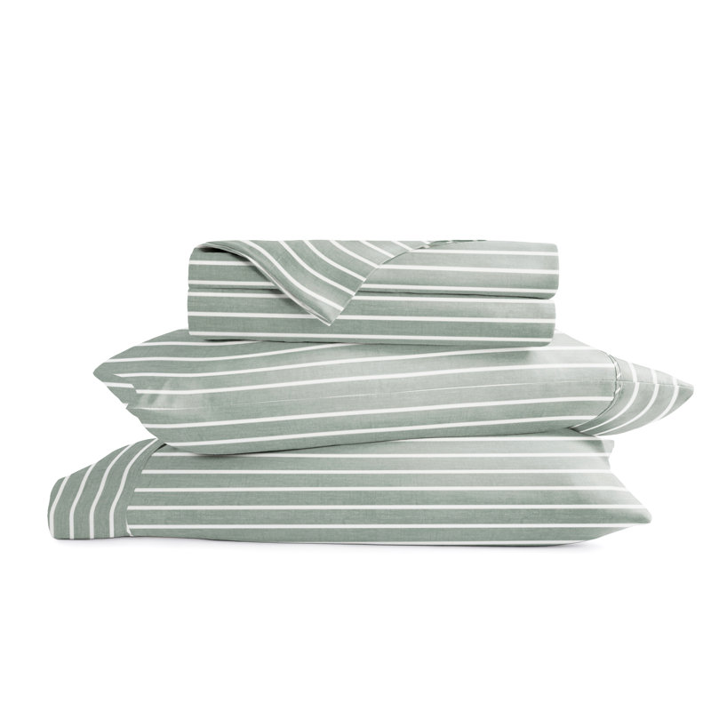 4 Piece Delicate Details Pattern Sheet Set, Full Sheet Set with 2 Standard Pillowcase, Eucalyptus Striped