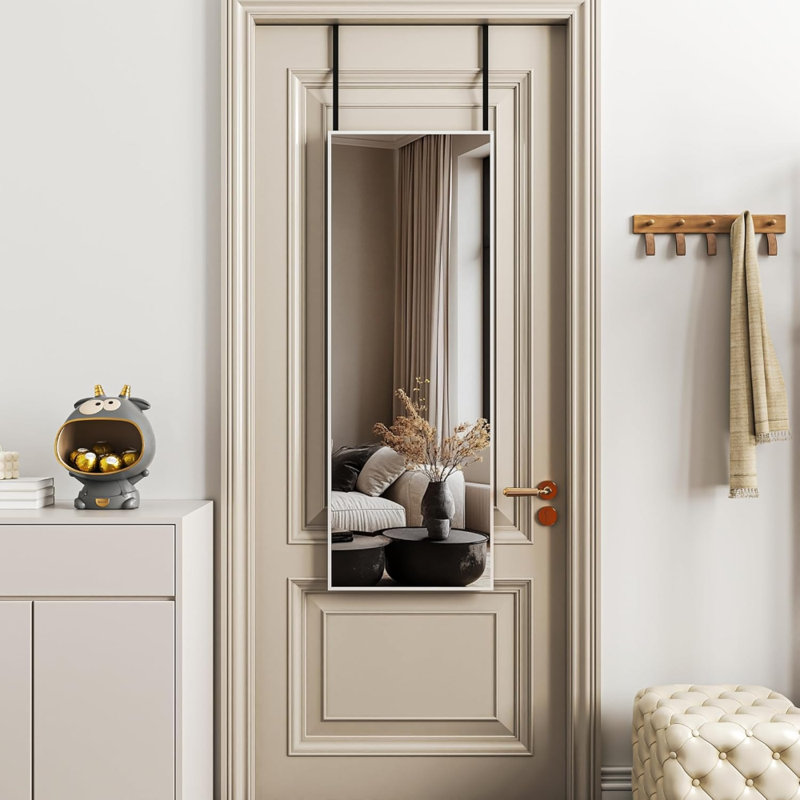 Ebern Designs Door Mirror, Full Length Over The Door Hanging Mirror, White, 44" H x 16" W