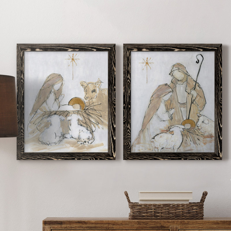 Sainte nuit, ensemble de 2 impressions, Toile encadrée, H 24 po x l 36 po, Gris