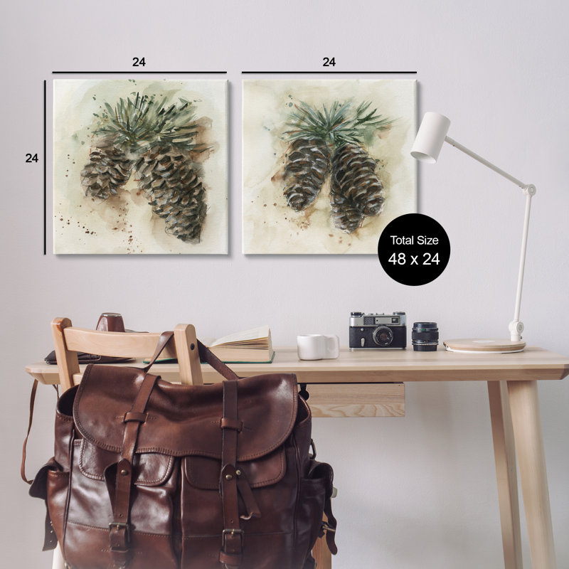 Aquarelle, dessin de pommes de pin, ensemble de 2 impressions sur toile par Ethan Harper, H 24 po x l 24 po