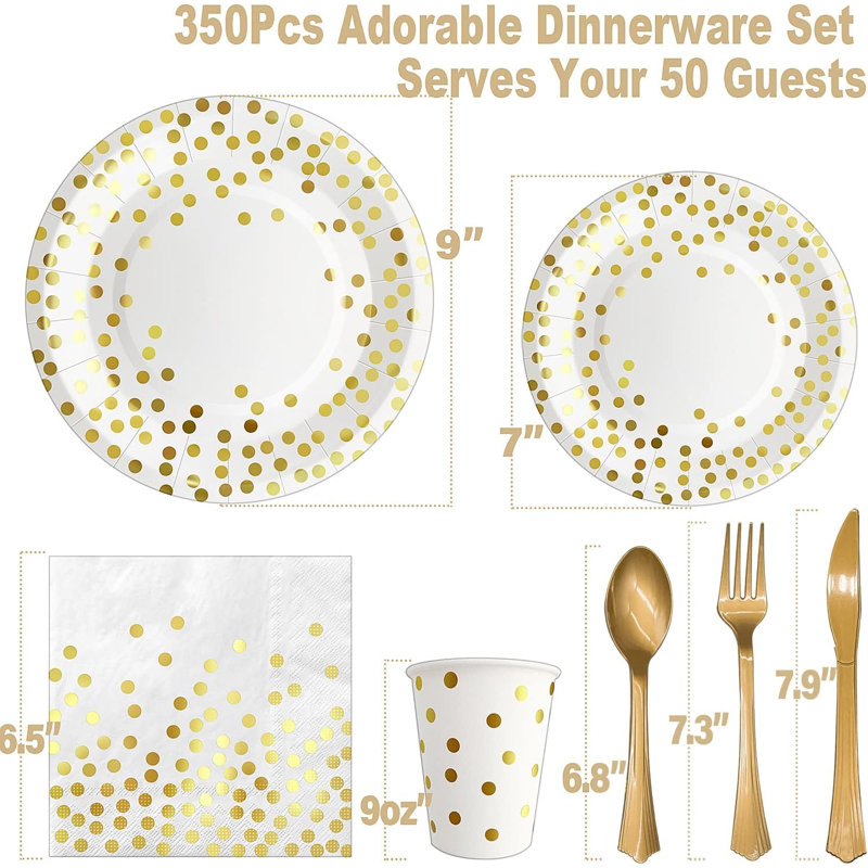 Vaisselle jetable 350PCS pour 50 invités, 350 pièces