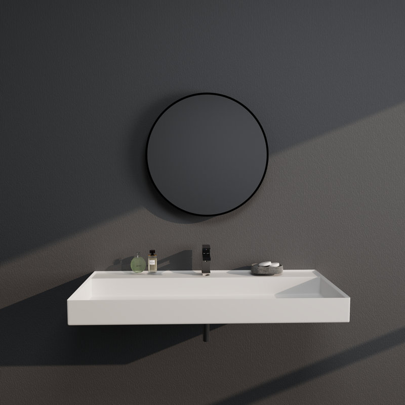Lavabo de salle de bain mural rectangulaire 47 po en résine de pierre avec trou pour robinet
