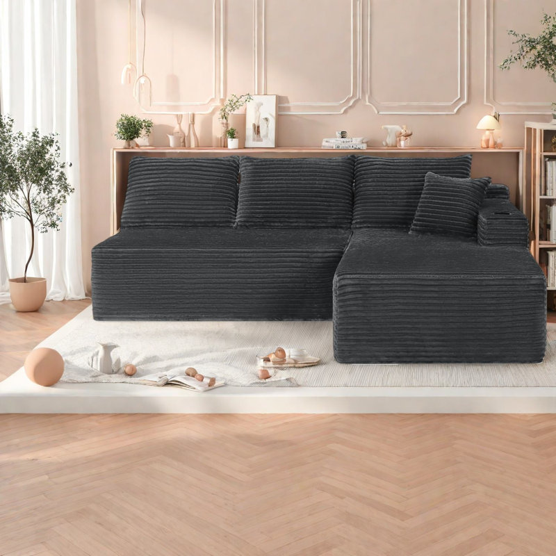 Canapés modulaires modernes à compression, canapé en forme de L en peluche de 96 pouces pour la maison