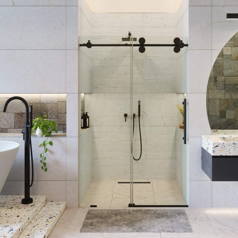 Porte de douche coulissante simple sans cadre l 48 po x H 74,25 po, Noir