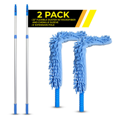 22" Flexible Wand Duster With Microfiber and Chenille Sleeve and 6' Telescopic Pole, Pack of 2