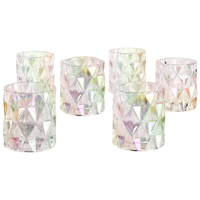 Ensemble de 6 porte-bougies modernes en verre à multiples facettes iridescent 3 po