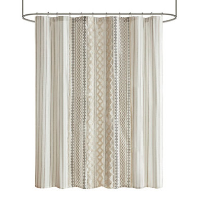 Cotton Printed Shower Curtain With Chenille