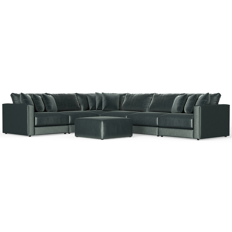 Canapé modulaire très profond avec repose-pieds assorti six pièces Rondale, Mélange de polyester vert