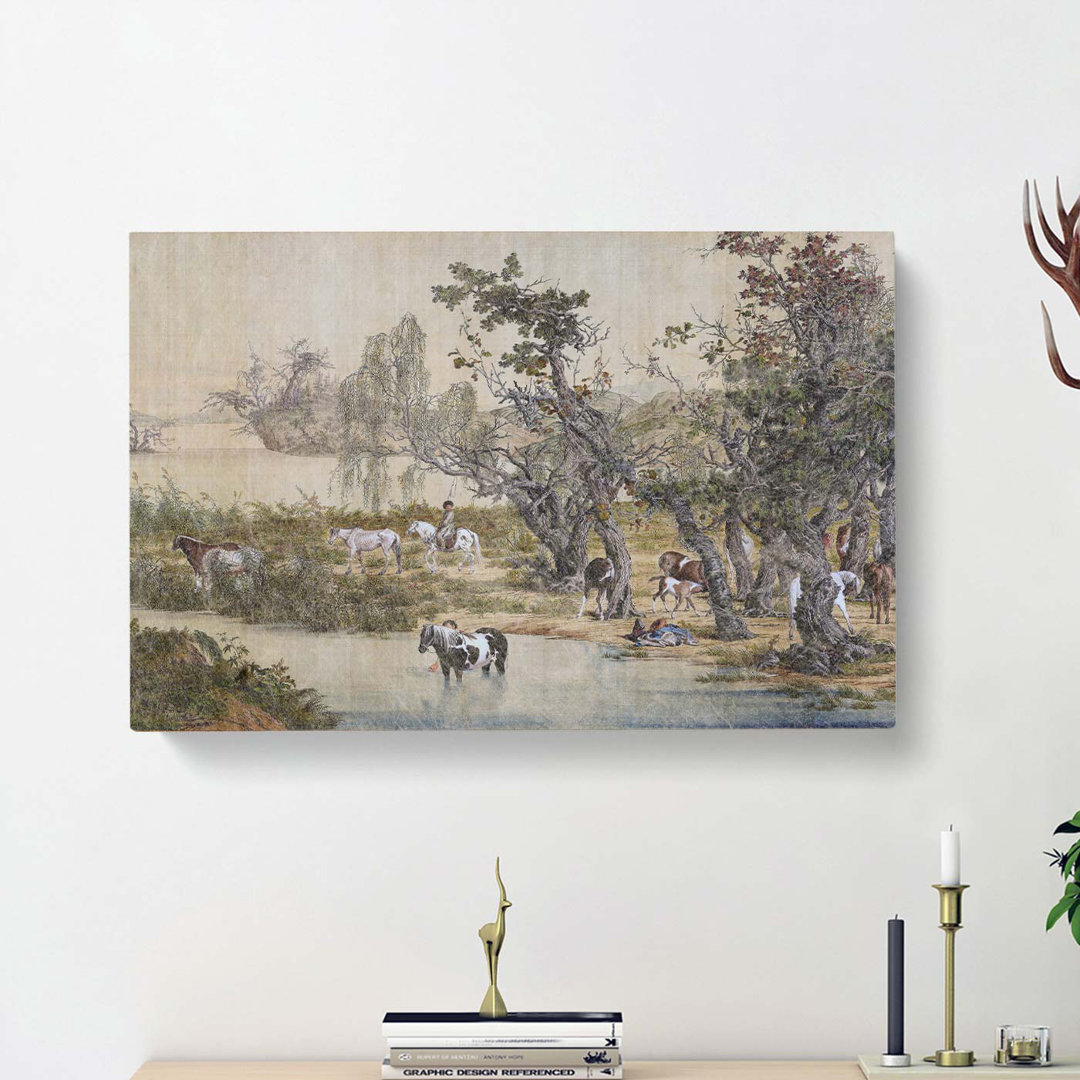 Horses by the Stream by Lang Shining - Wrapped Canvas