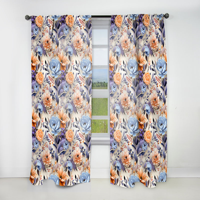 Delicate Flower Symphony - Floral Curtain - Velvet Room Darkening - 1 Panel, 52" W x 120" L