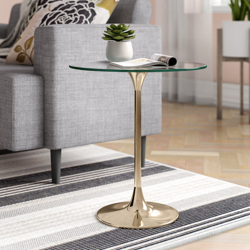 Terrence Glass Top Pedestal End Table