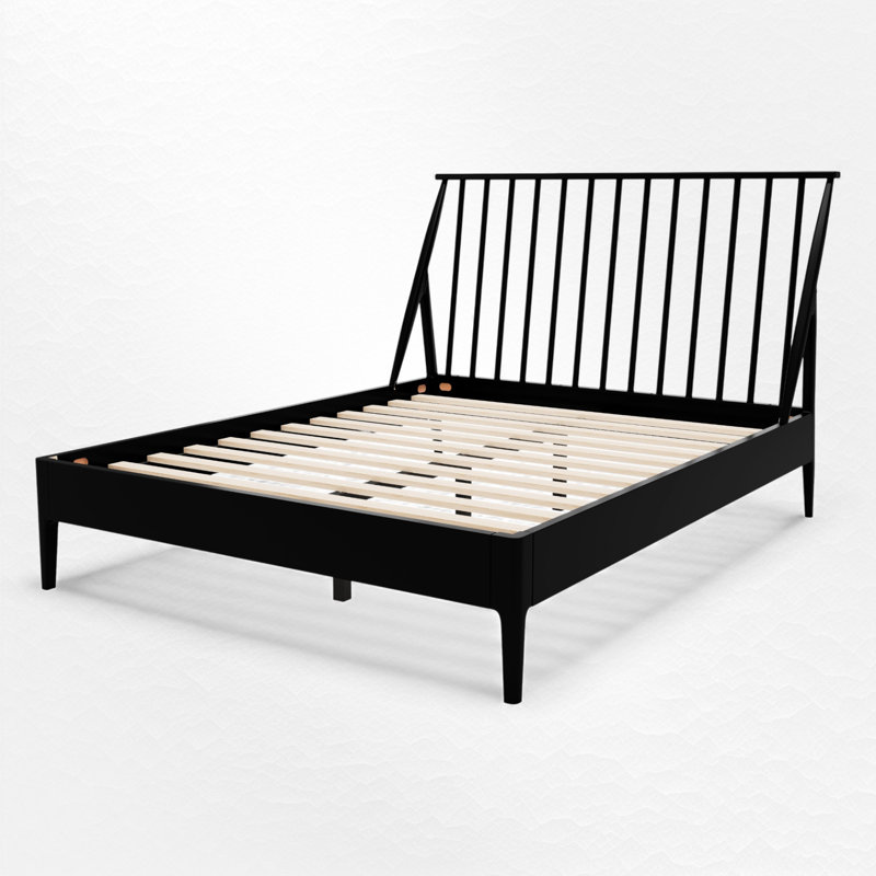 Lit plateforme en bois Mid-Century, Noir, Grand