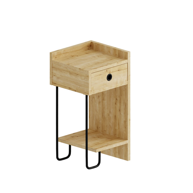 Jan Versatile Modern Bedside Table with Drawer and Open Shelf, Oak, Right Orientation