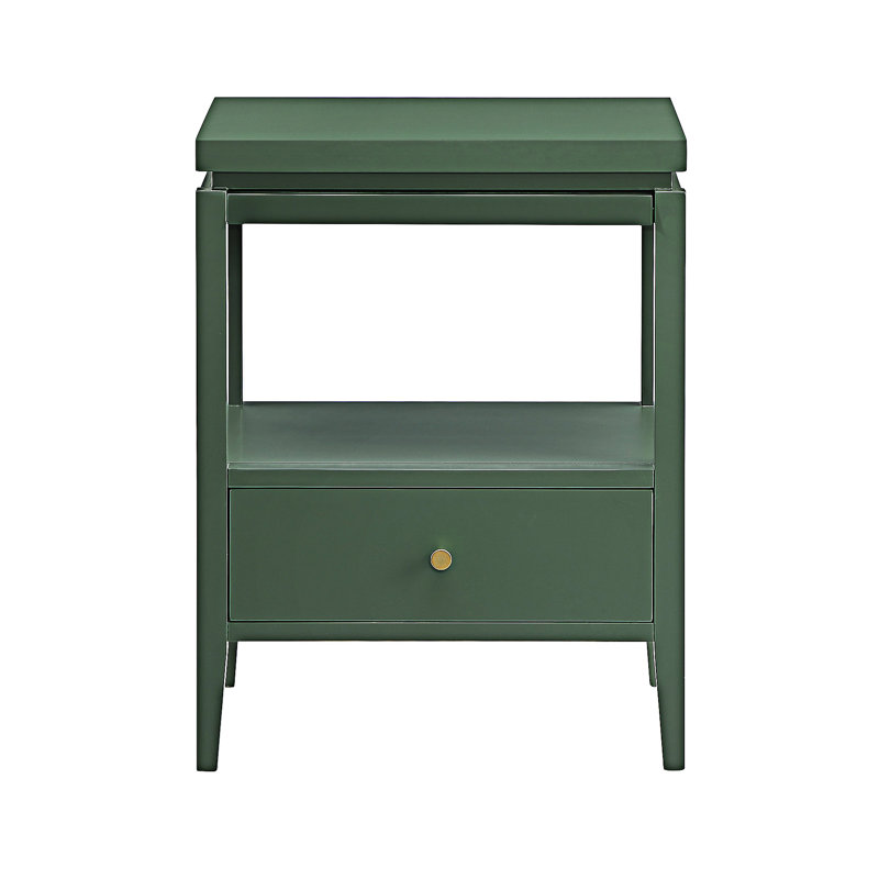 Table de chevet avec tiroir et tablette ouverte, Vert antique