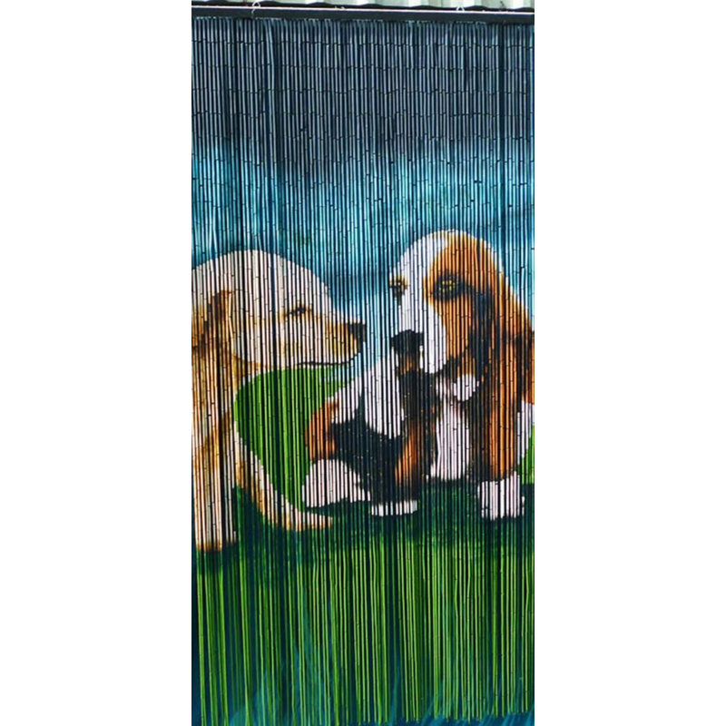 Black and Multicolor Bamboo Beaded Sheer Doorway Curtain